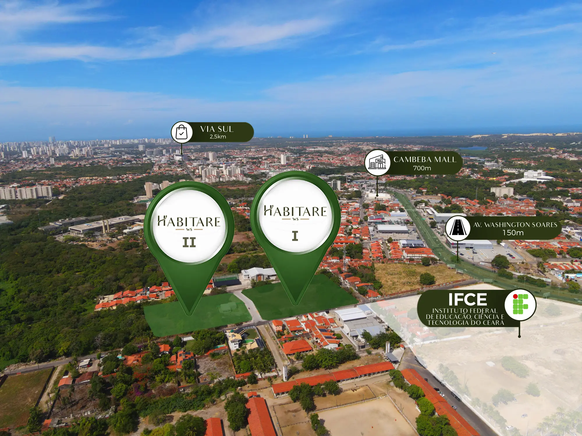 Mapa da região com a localização do Habitare WS e os pontos de referência do entorno